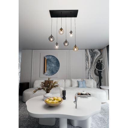 Lampadario a sospensione con filo COSMO 6xE14/10W/230V nero/grigio/beige/limpido