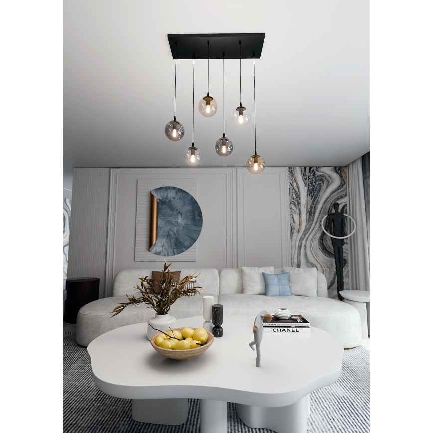 Lampadario a sospensione con filo COSMO 6xE14/10W/230V nero/grigio/beige/limpido