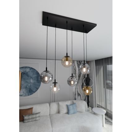 Lampadario a sospensione con filo COSMO 6xE14/10W/230V nero/grigio/beige/limpido