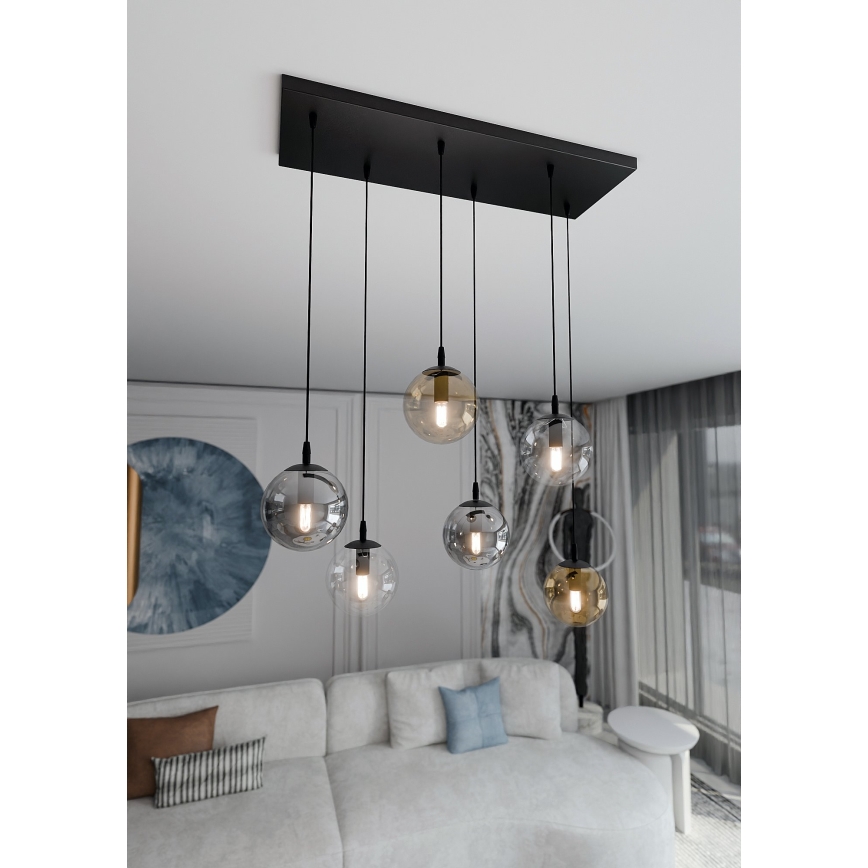 Lampadario a sospensione con filo COSMO 6xE14/10W/230V nero/grigio/beige/limpido