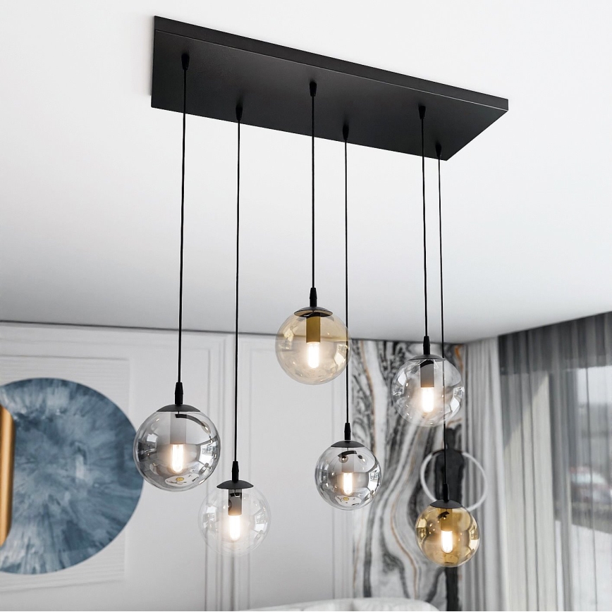Lampadario a sospensione con filo COSMO 6xE14/10W/230V nero/grigio/beige/limpido