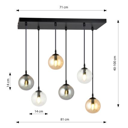 Lampadario a sospensione con filo COSMO 6xE14/10W/230V nero/grigio/beige/limpido