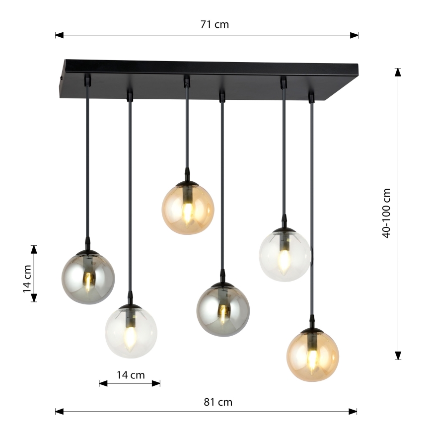 Lampadario a sospensione con filo COSMO 6xE14/10W/230V nero/grigio/beige/limpido