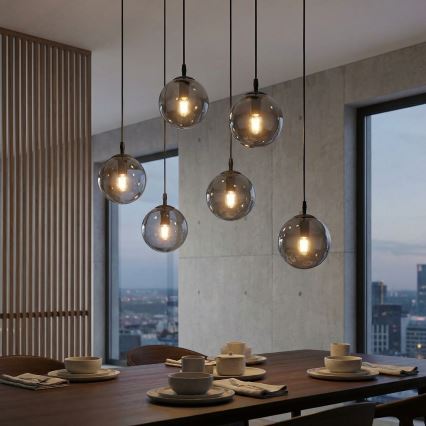 Lampadario a sospensione con filo COSMO 6xE14/10W/230V nero/grigio