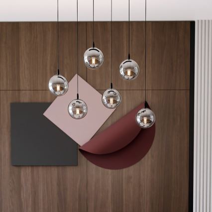 Lampadario a sospensione con filo COSMO 6xE14/10W/230V nero/grigio