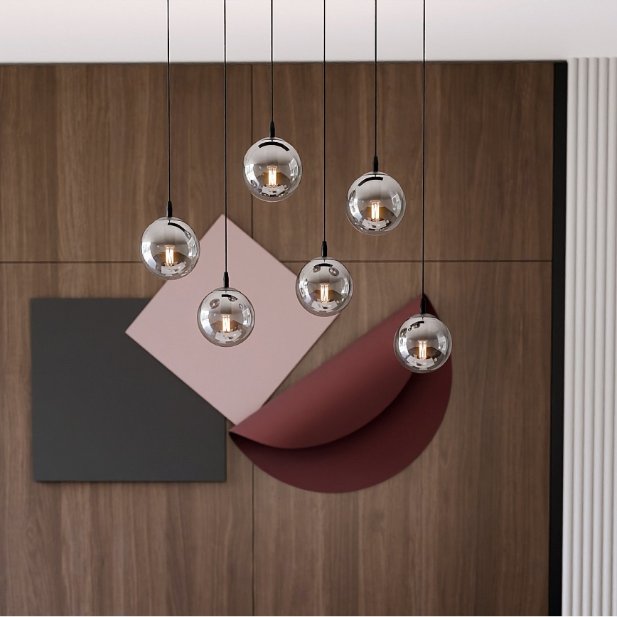 Lampadario a sospensione con filo COSMO 6xE14/10W/230V nero/grigio