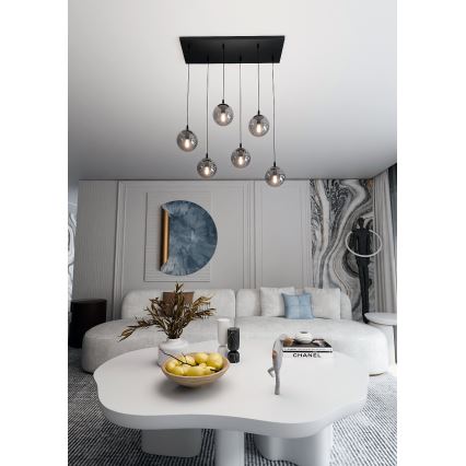 Lampadario a sospensione con filo COSMO 6xE14/10W/230V nero/grigio