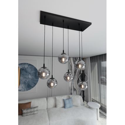 Lampadario a sospensione con filo COSMO 6xE14/10W/230V nero/grigio
