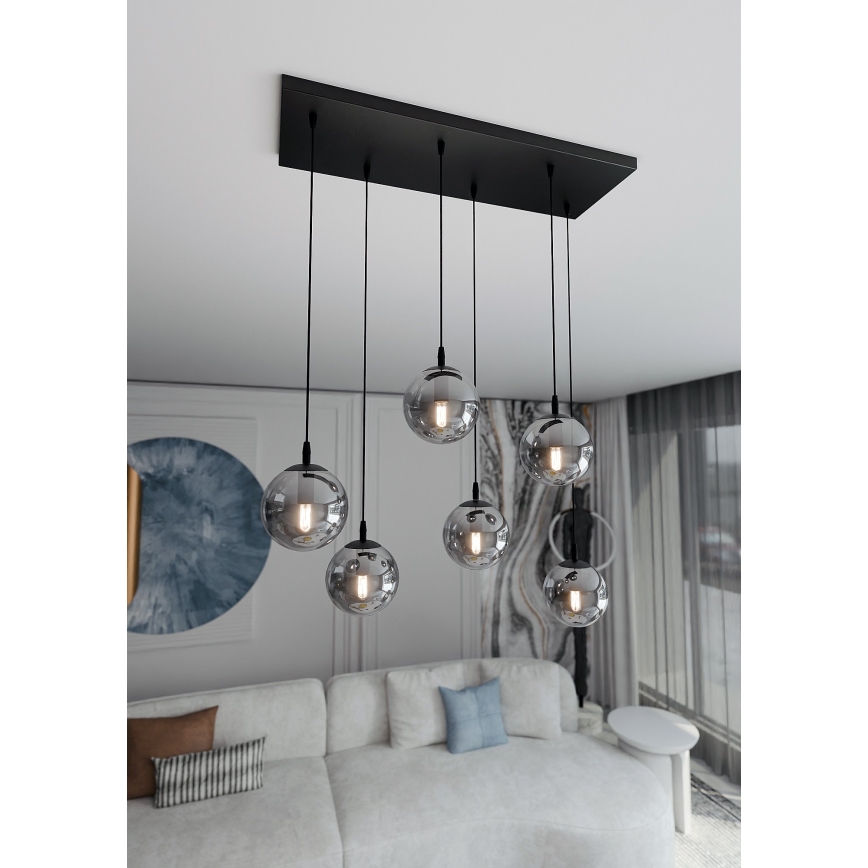 Lampadario a sospensione con filo COSMO 6xE14/10W/230V nero/grigio