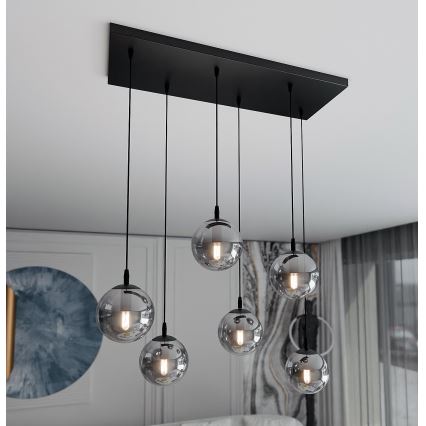 Lampadario a sospensione con filo COSMO 6xE14/10W/230V nero/grigio