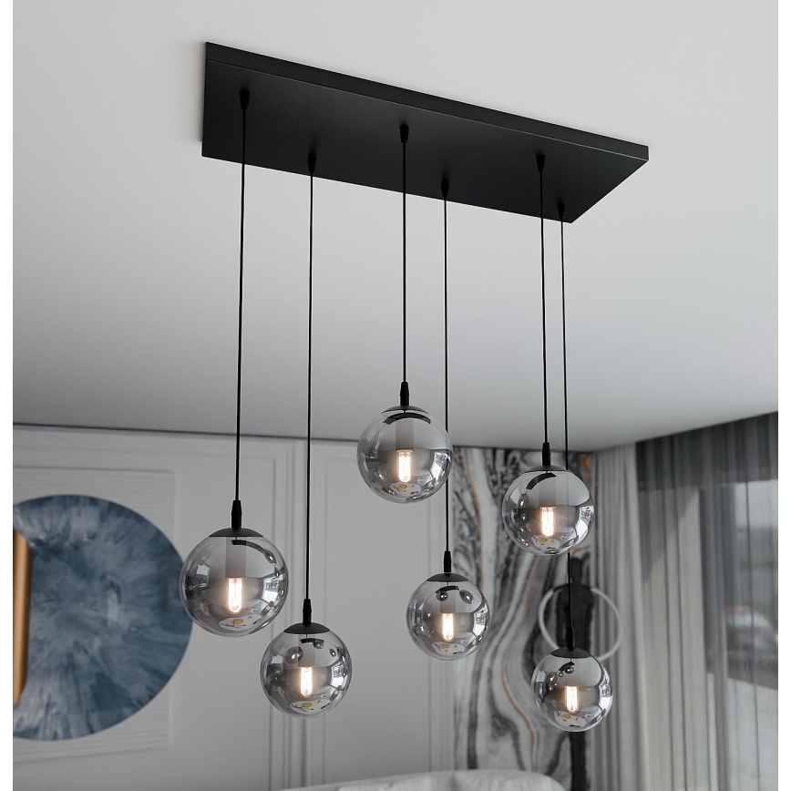 Lampadario a sospensione con filo COSMO 6xE14/10W/230V nero/grigio