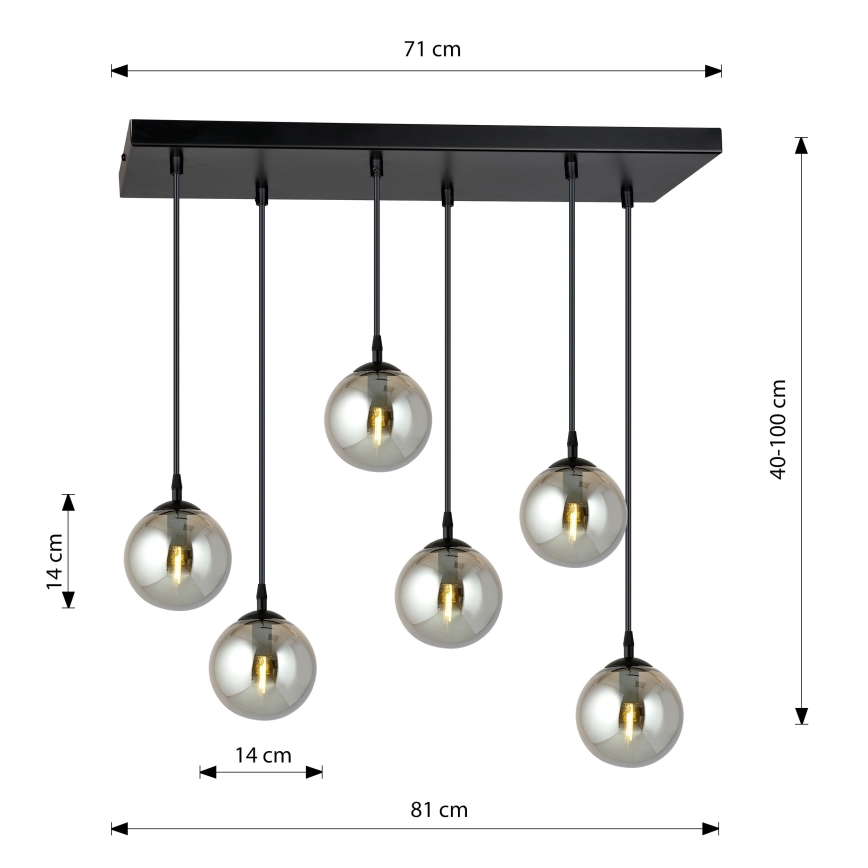 Lampadario a sospensione con filo COSMO 6xE14/10W/230V nero/grigio