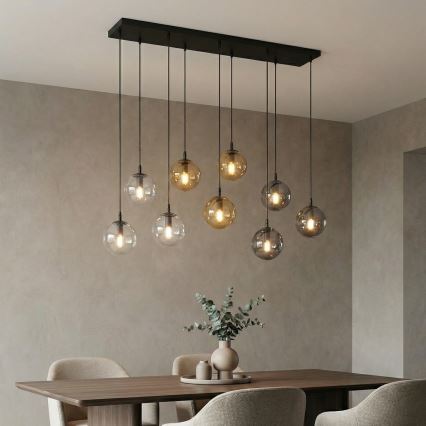 Lampadario a sospensione con filo COSMO 9xE14/10W/230V nero/grigio/beige/limpido