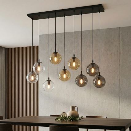 Lampadario a sospensione con filo COSMO 9xE14/10W/230V nero/grigio/beige/limpido