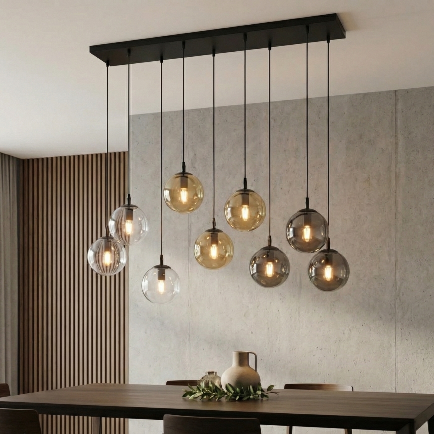 Lampadario a sospensione con filo COSMO 9xE14/10W/230V nero/grigio/beige/limpido