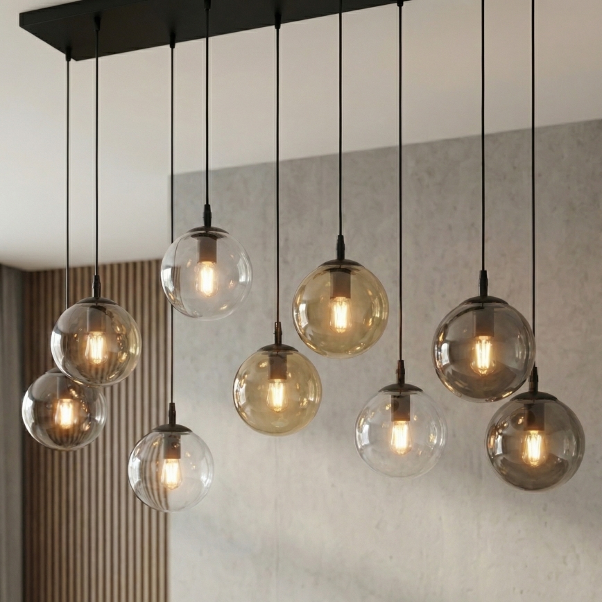 Lampadario a sospensione con filo COSMO 9xE14/10W/230V nero/grigio/beige/limpido