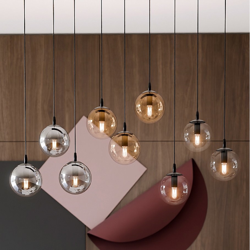 Lampadario a sospensione con filo COSMO 9xE14/10W/230V nero/grigio/beige/limpido