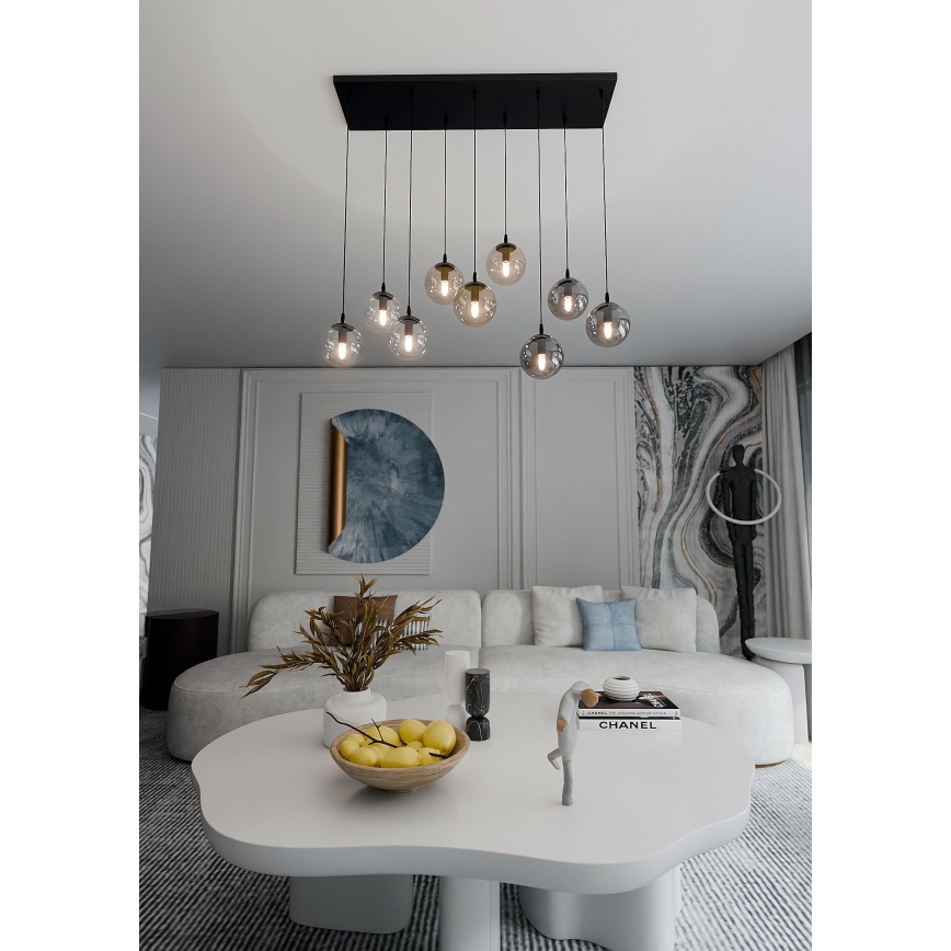 Lampadario a sospensione con filo COSMO 9xE14/10W/230V nero/grigio/beige/limpido