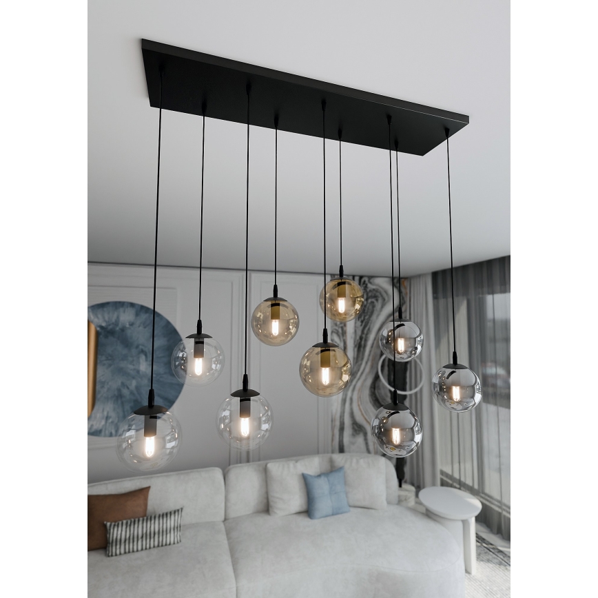 Lampadario a sospensione con filo COSMO 9xE14/10W/230V nero/grigio/beige/limpido