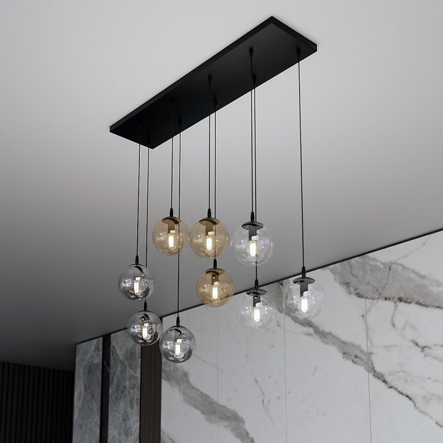 Lampadario a sospensione con filo COSMO 9xE14/10W/230V nero/grigio/beige/limpido