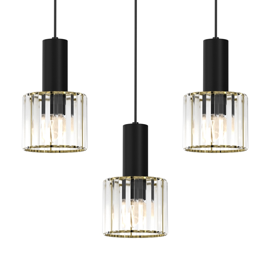 Lampadario a sospensione con filo CRISTAL 3xE27/60W/230V nero