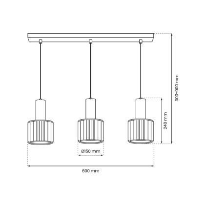 Lampadario a sospensione con filo CRISTAL 3xE27/60W/230V nero