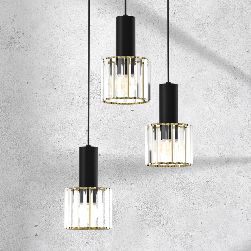 Lampadario a sospensione con filo CRISTAL 3xE27/60W/230V nero