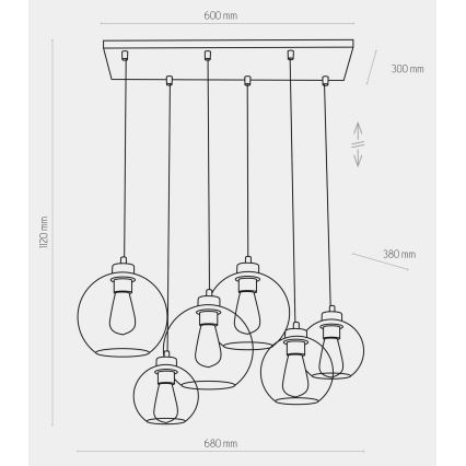 Lampadario a sospensione con filo CUBUS 6xE27/60W/230V nero