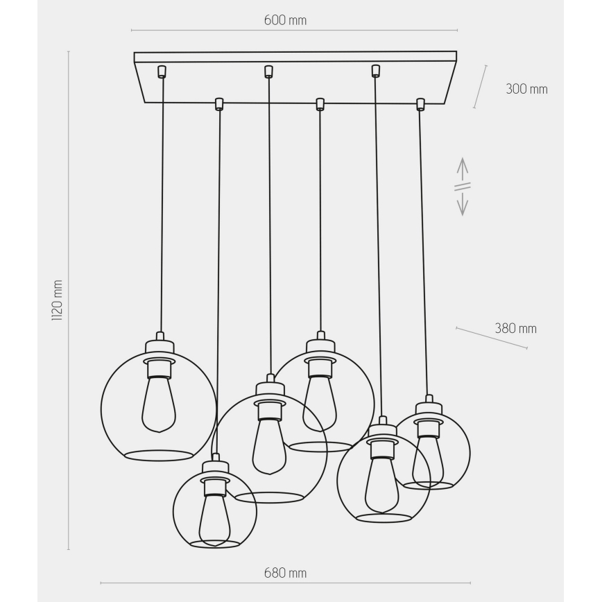 Lampadario a sospensione con filo CUBUS 6xE27/60W/230V nero