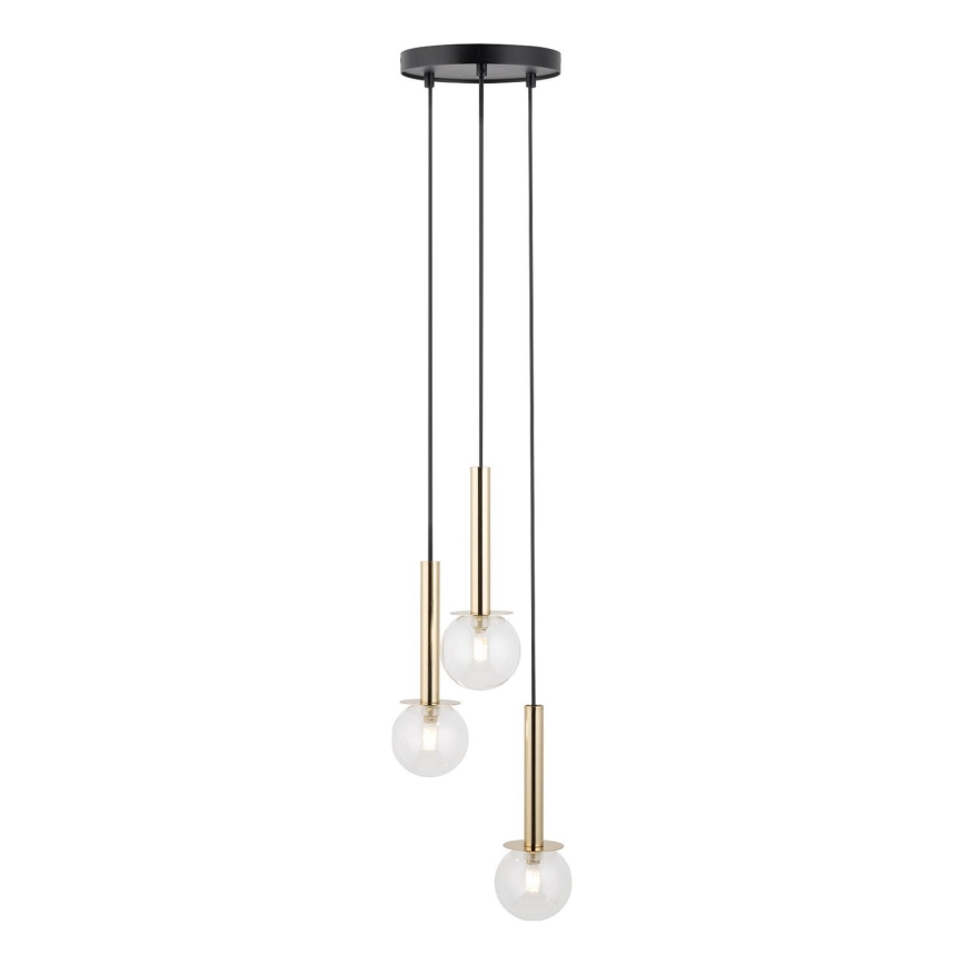 Lampadario a sospensione con filo DAISY 3xG9/12W/230V diametro 27 cm oro/nero/limpido