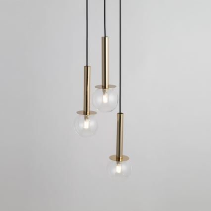 Lampadario a sospensione con filo DAISY 3xG9/12W/230V diametro 27 cm oro/nero/limpido