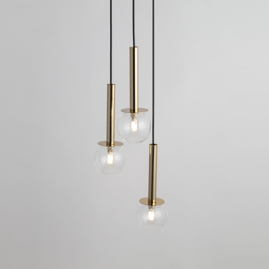 Lampadario a sospensione con filo DAISY 3xG9/12W/230V diametro 27 cm oro/nero/limpido