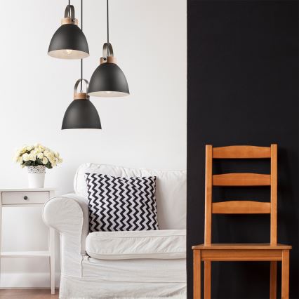 Lampadario a sospensione con filo DANIELLE 3xE27/60W/230V faggio