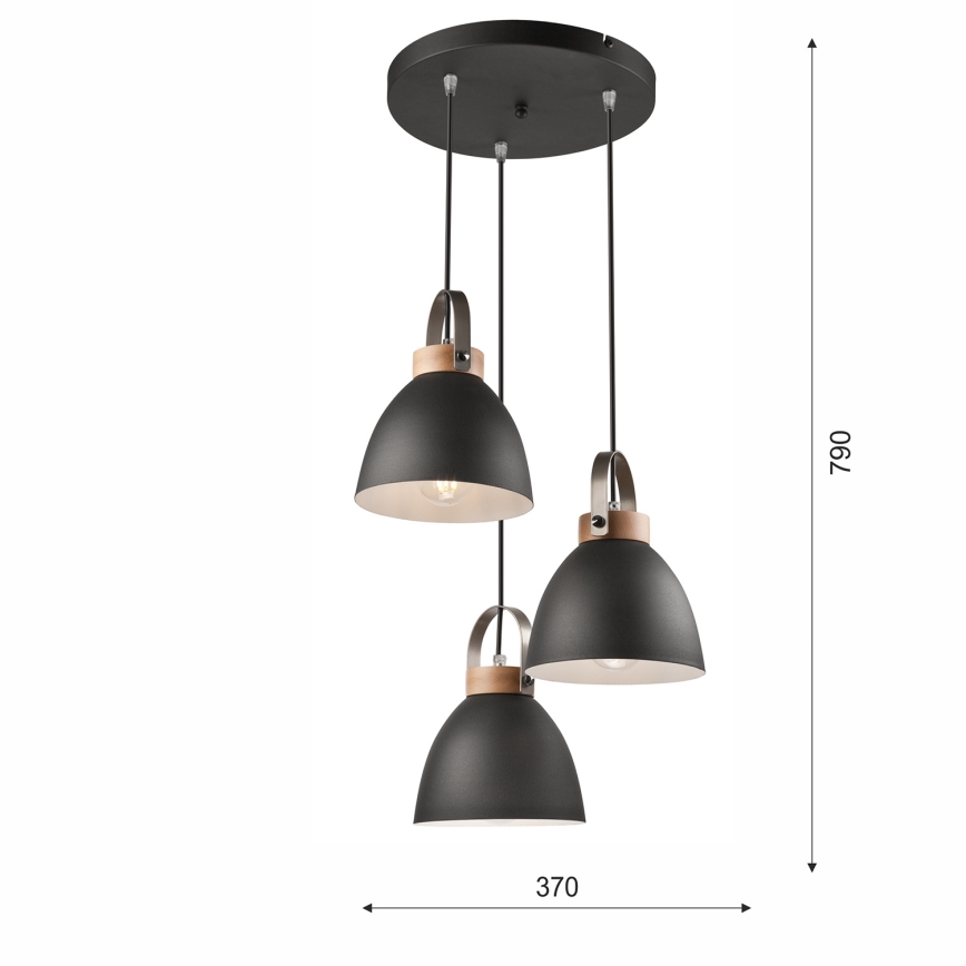 Lampadario a sospensione con filo DANIELLE 3xE27/60W/230V faggio