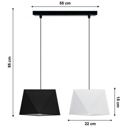 Lampadario a sospensione con filo DIAMENT 2xE27/60W/230V bianco e nero