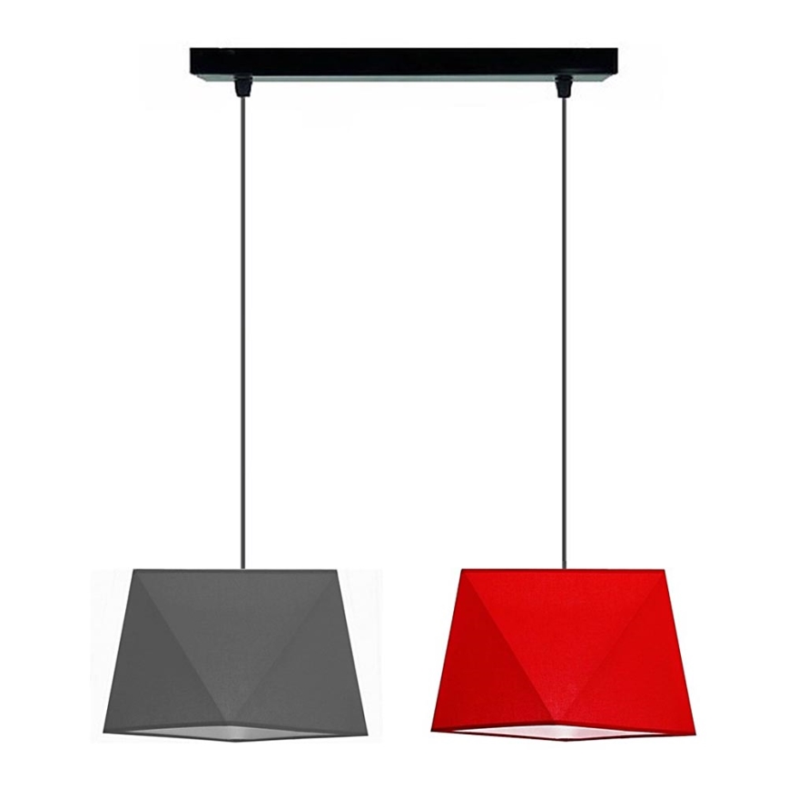 Lampadario a sospensione con filo DIAMENT 2xE27/60W/230V grigio-rosso