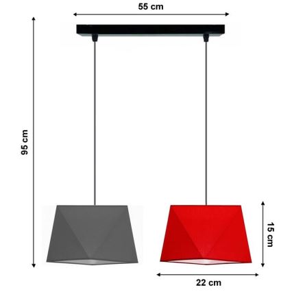 Lampadario a sospensione con filo DIAMENT 2xE27/60W/230V grigio-rosso