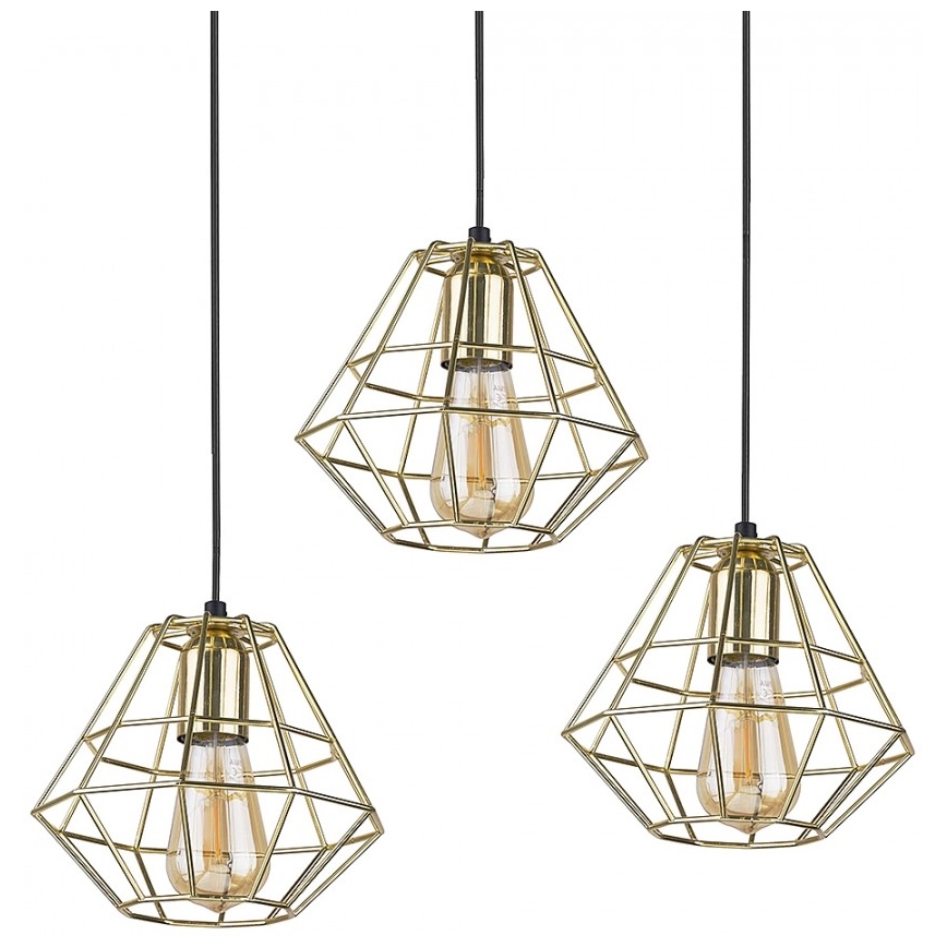 Lampadario a sospensione con filo DIAMOND 3xE27/60W/230V oro
