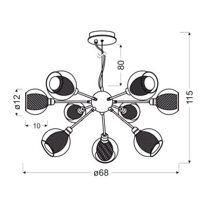 Lampadario a sospensione con filo DIXI 9xE14/40W/230V