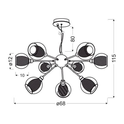 Lampadario a sospensione con filo DIXI 9xE14/40W/230V