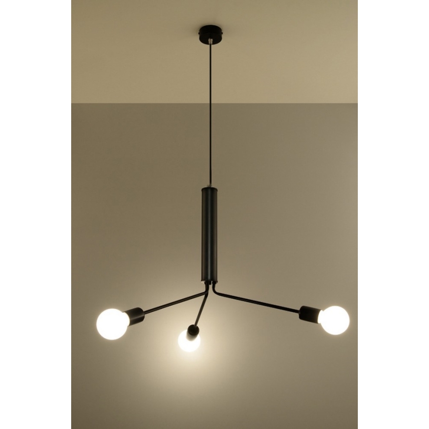 Lampadario a sospensione con filo DUOMO 3D 3xE27/60W/230V nero