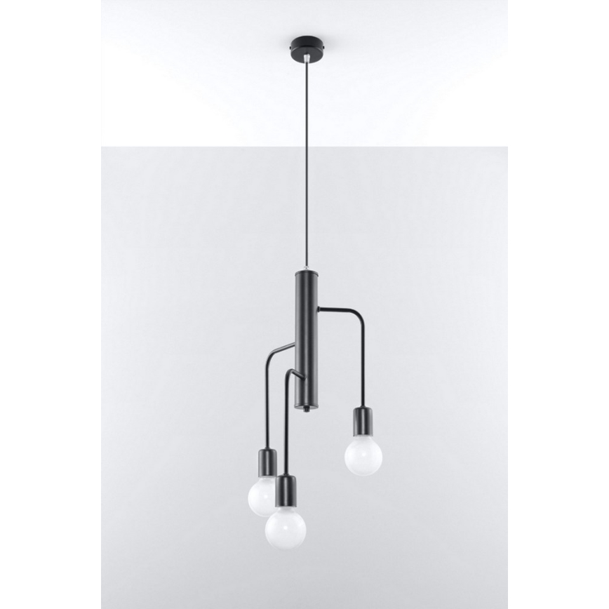 Lampadario a sospensione con filo DUOMO 3M 3xE27/60W/230V nero