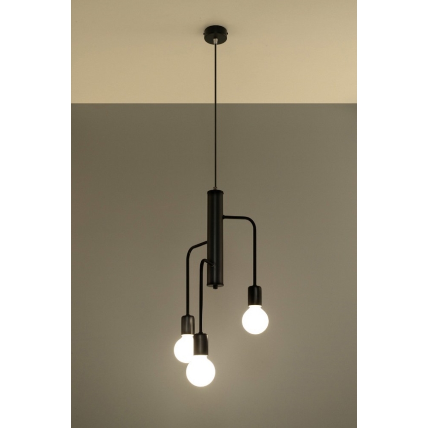 Lampadario a sospensione con filo DUOMO 3M 3xE27/60W/230V nero