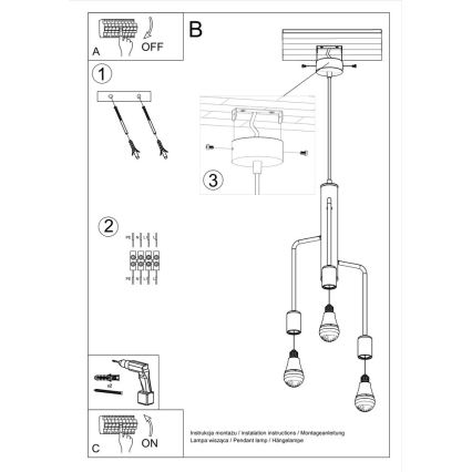 Lampadario a sospensione con filo DUOMO 3M 3xE27/60W/230V nero