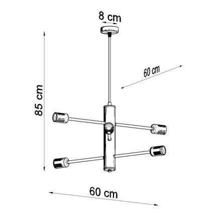 Lampadario a sospensione con filo DUOMO 6 6xE27/60W/230V nero