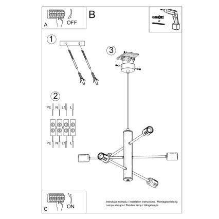 Lampadario a sospensione con filo DUOMO 6 6xE27/60W/230V nero