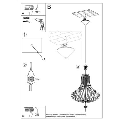 Lampadario a sospensione con filo ELZA 1xE27/60W/230V