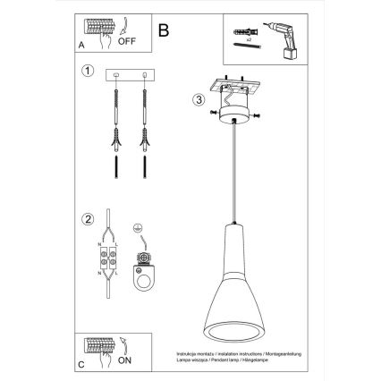 Lampadario a sospensione con filo EMPOLI 1xE27/15W/230V bianco