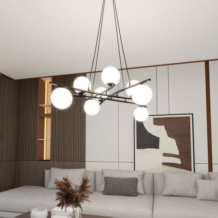Lampadario a sospensione con filo ESSA 8xE14/10W/230V nero/bianco