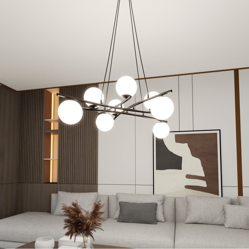 Lampadario a sospensione con filo ESSA 8xE14/10W/230V nero/bianco